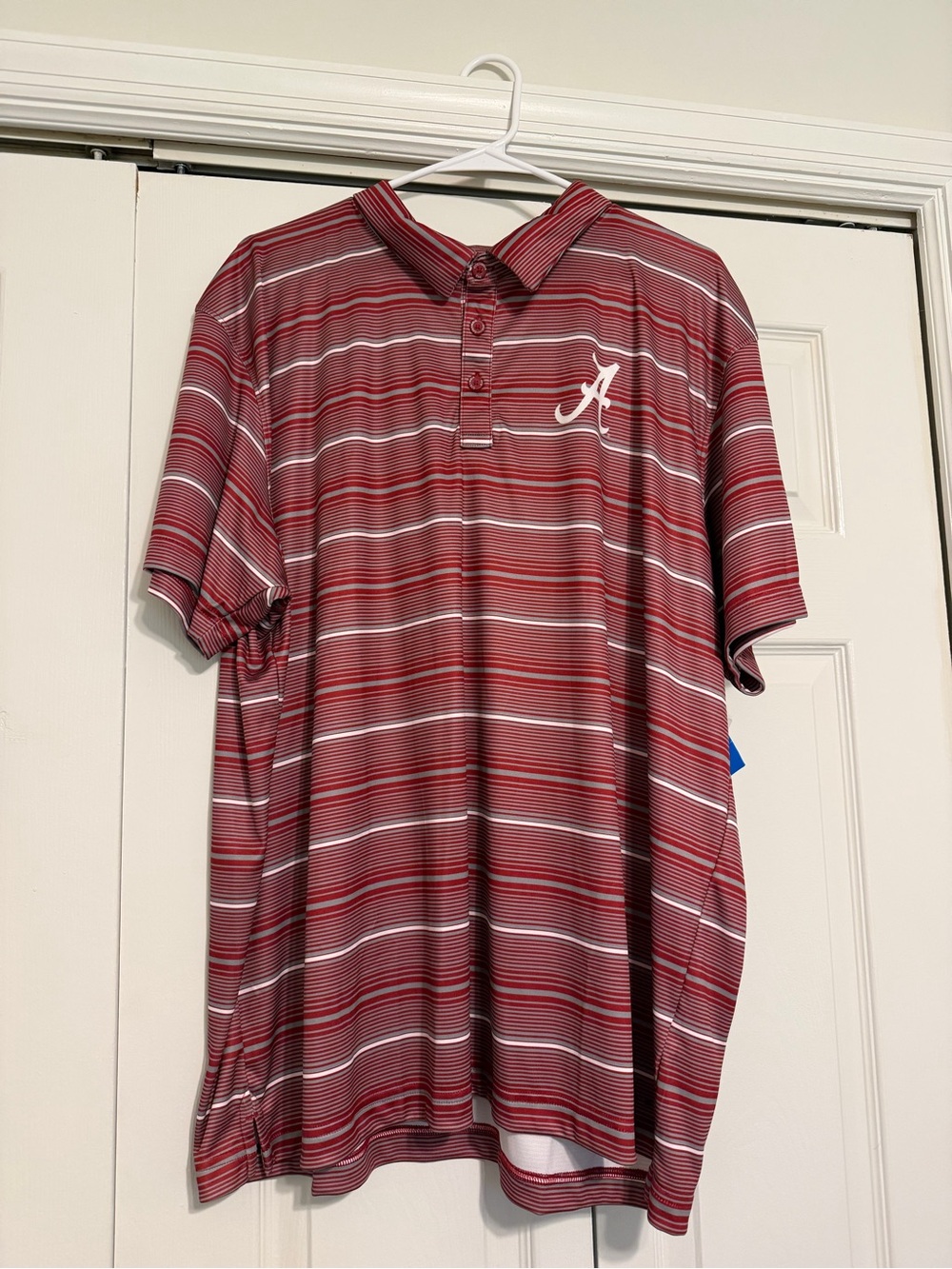Columbia Men's Red Striped Polo with White Script Logo